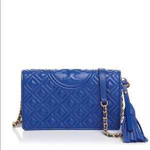 Tory Burch “Fleming” Wallet on Chain Crossbody Cobalt Blue/Gold Hardware